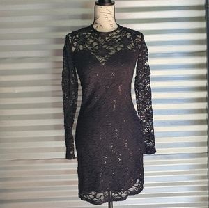 Arden B sequin black lace long sleeve dress